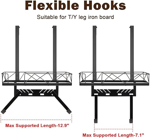 Miniatura 6 de Soporte de metal para tabla de planchar sobre la puerta o la pared, estante de almacenamiento para tabla de planchar con ganchos ajustables para