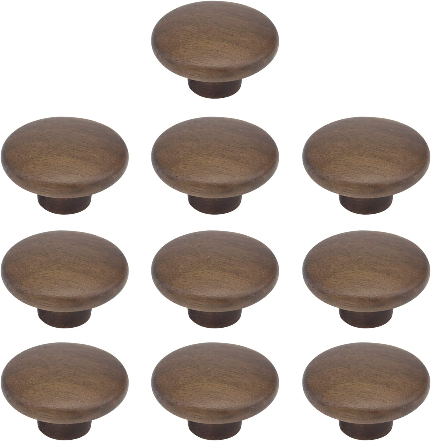 MY MIRONEY 10PCS Round Wood Drawer Knobs Walnut Kitchen Cabinet Knob Solid Wood Hardware Dresser Handles Pulls Wooden Single Hole Handles with Screws - 1.57" Diameter