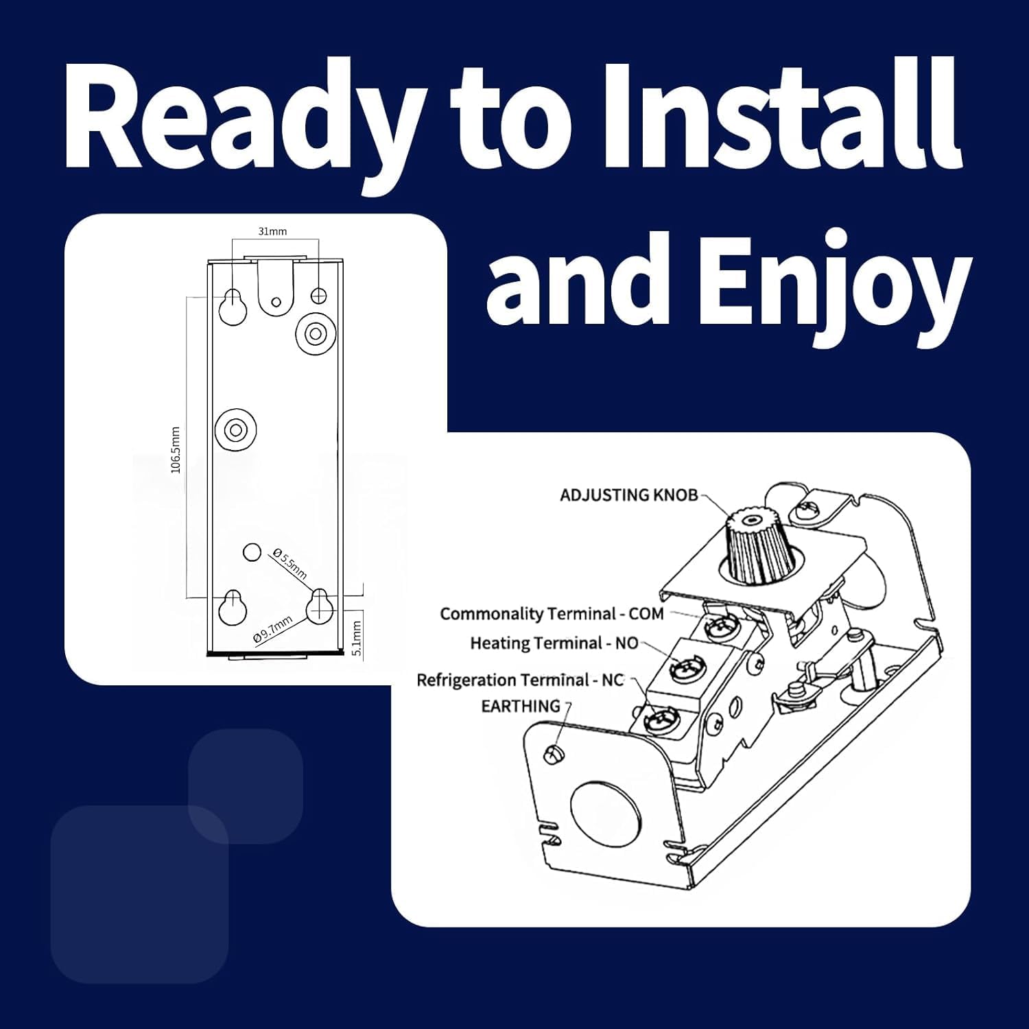 W1609-101 TH-1609 Remote Cooler Temperature Control Replace ，Refrigeration Thermostat Temperature Controller ，Control from -30°F /-34°C to 90°F /32°C，5 Ft Capillary