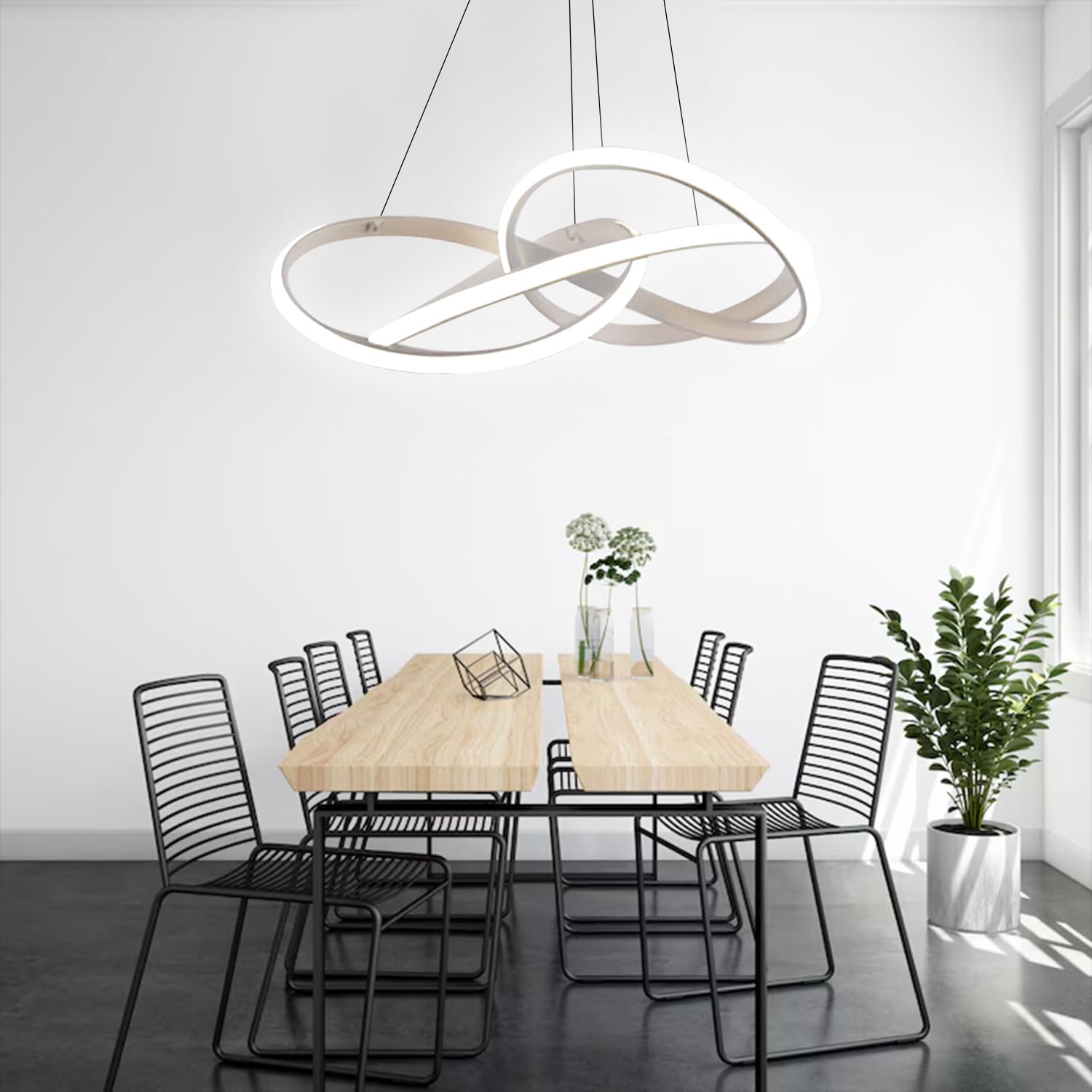 Arcadia Lampadario a Sospensione 4100LM 53W 50cm - Modello Iride (Bianco) | Lampadario Camera da Letto Soggiorno Cucina con Luce Calda e Fredda Dimmerabile, Telecomando e App inclusi - Finitura Bianca