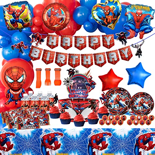 Spider Birthday Party Decorations210pcs Birthday Party Supplies Include Happy Birthday BannerTableware SetTablecoverCake