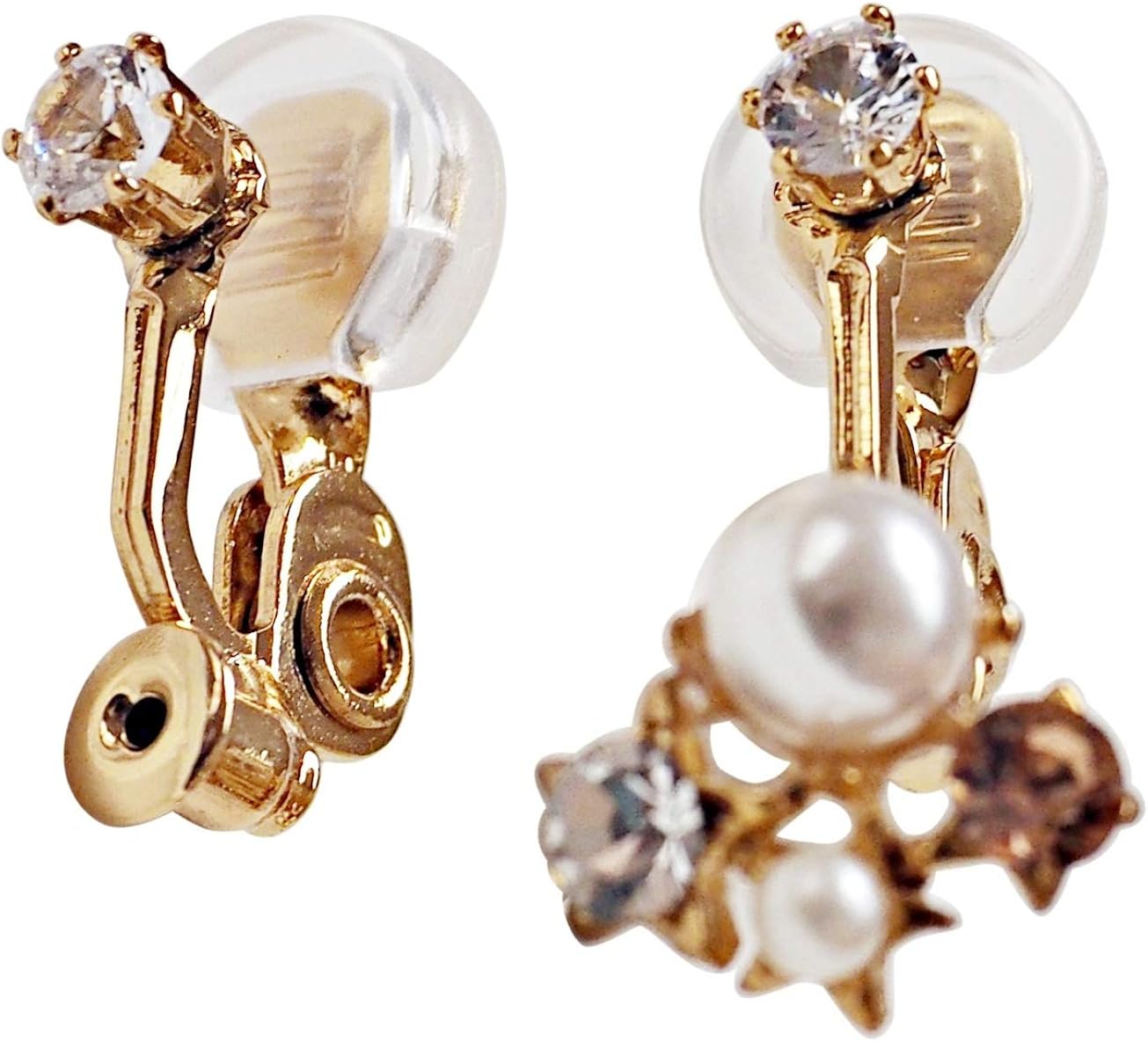 Amazon Com Comfortable Angle Adjustable Clip On Earrings Converters For Women Pierced Earrings To Clip On Non Pierced Crystal Gold Tone Miyabi Grace Clothing Shoes Jewelry