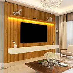 Home Ripado Para Tv 85 Polegadas Com Led 230x217 Nobre Gelius Naturale/off White