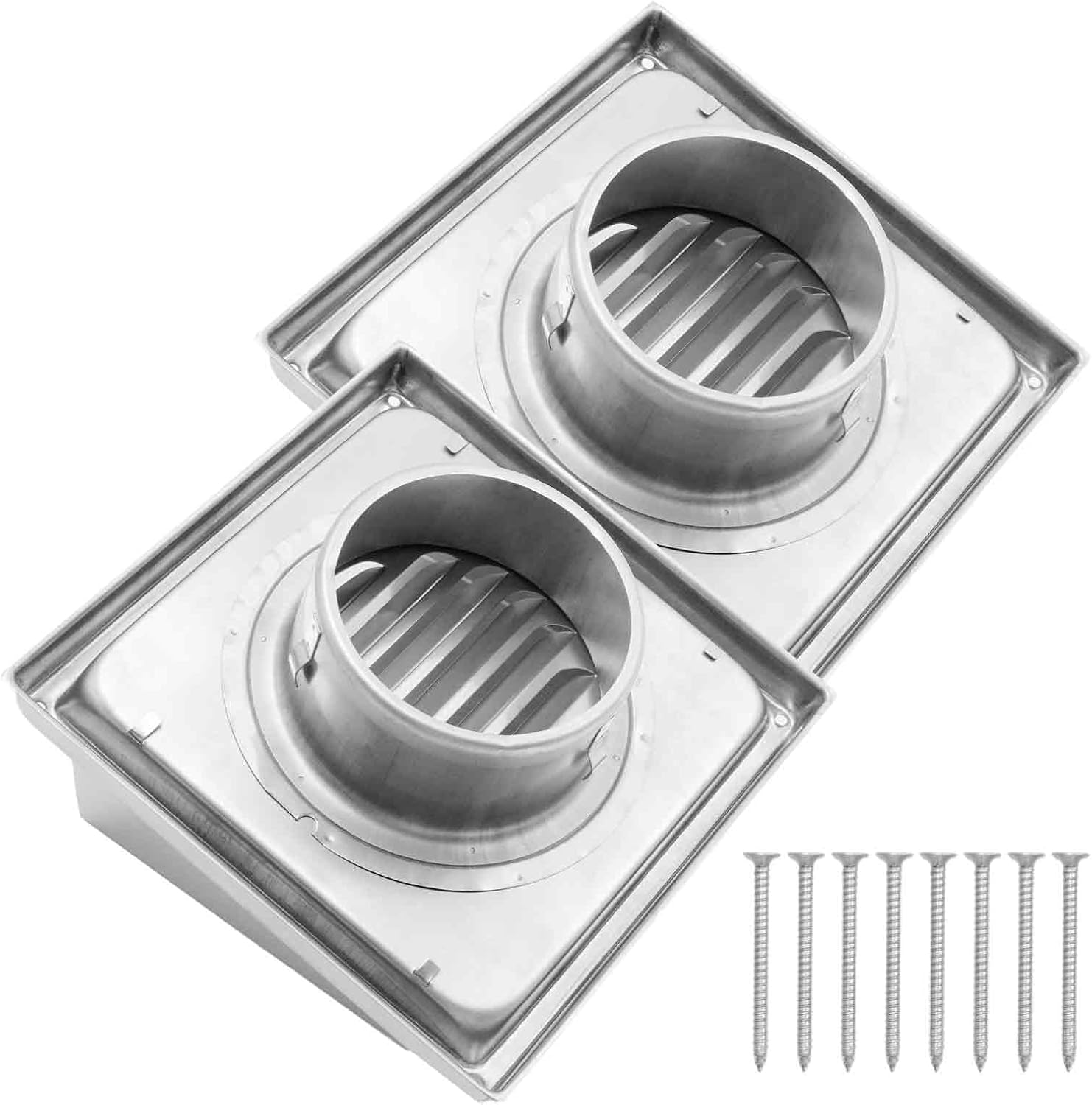 2Pcs 4" Dryer Vent Cover, Outdoor Walls Dryer Exhaust Vent Cover with Sealing Gasket Grille Screen, Replacement for Bathroom Kitchen Office Garage Shed Air Conditioner Range Hood