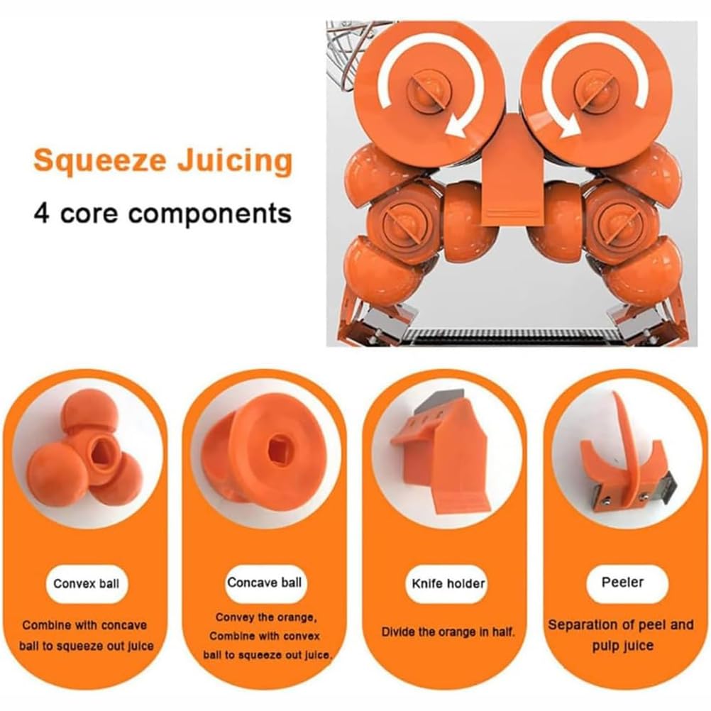 Extracteur Automatique De Jus d'orange À Mastication Lente, Presse-Agrumes Commercial avec 2 Seaux De Collecte Peau, 20 Oranges par Minute Et Taux Sortie De Jus 40 À 50% pour La Maison