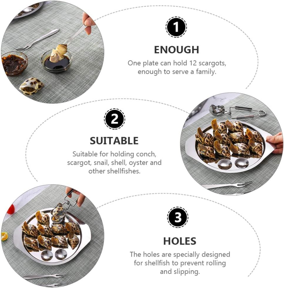 Operitacx Stainless Steel Escargot Plate Set of 2 12-Hole Snail Plate Conch Baking Tray for Shellfish Dishwasher Safe Kitchen Gadget 8.74 X 7.28 X 0.59 in