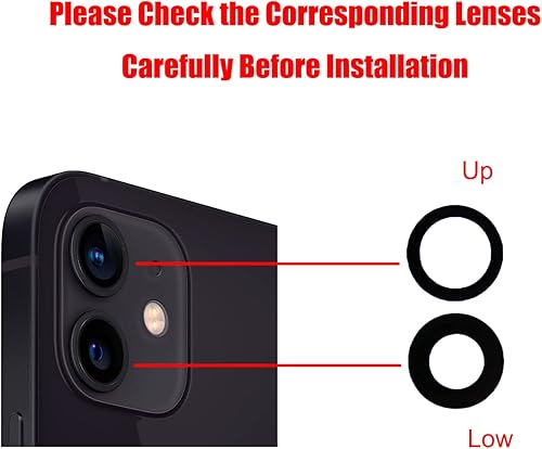 Miniatura 6 de Juego de 2 piezas de repuesto para lente de cámara trasera 1212 mini para iPhone 12  iPhone 12 Mini, antiarañazos y resistente al agua, cubierta de