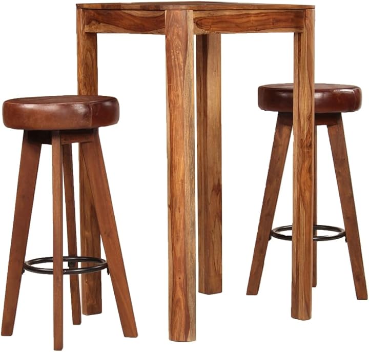 Vidaxl legno massello di sheesham set da bar 3 pz vera pelle tavolo e sgabelli 246261 Vidaxl legno massello di sheesham set da bar 3 pz vera pelle tavolo e sgabelli 246261