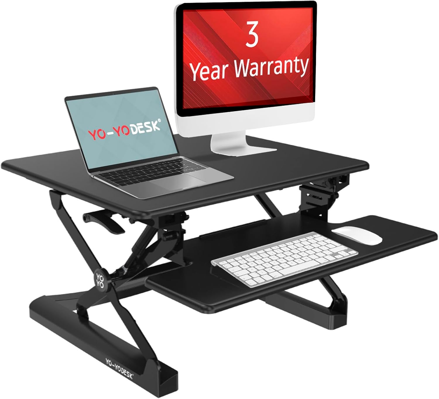 YO-YO DESK 70 Standing Desk Converter – Transform Any Desk Into a Sit-Stand Workstation – Height Adjustable Riser for Single or Dual Monitor – Ergonomic Tabletop with Keyboard Tray, 68cm Wide (Black)