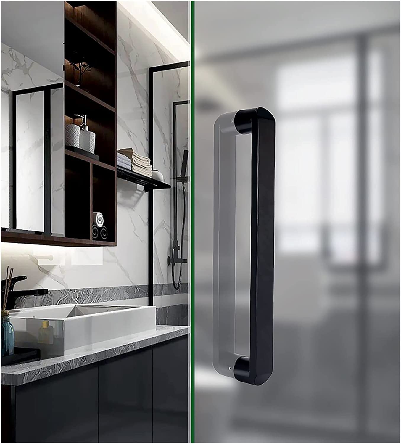MXXQRHF Matte Black Stainless Steel Sliding Barn Door Handle - 64cm/25.2in Push Pull Bar for Office & Bathroom, Double-Sided Knobs, Available in 16/24/32/40/48 Inch Sizes.