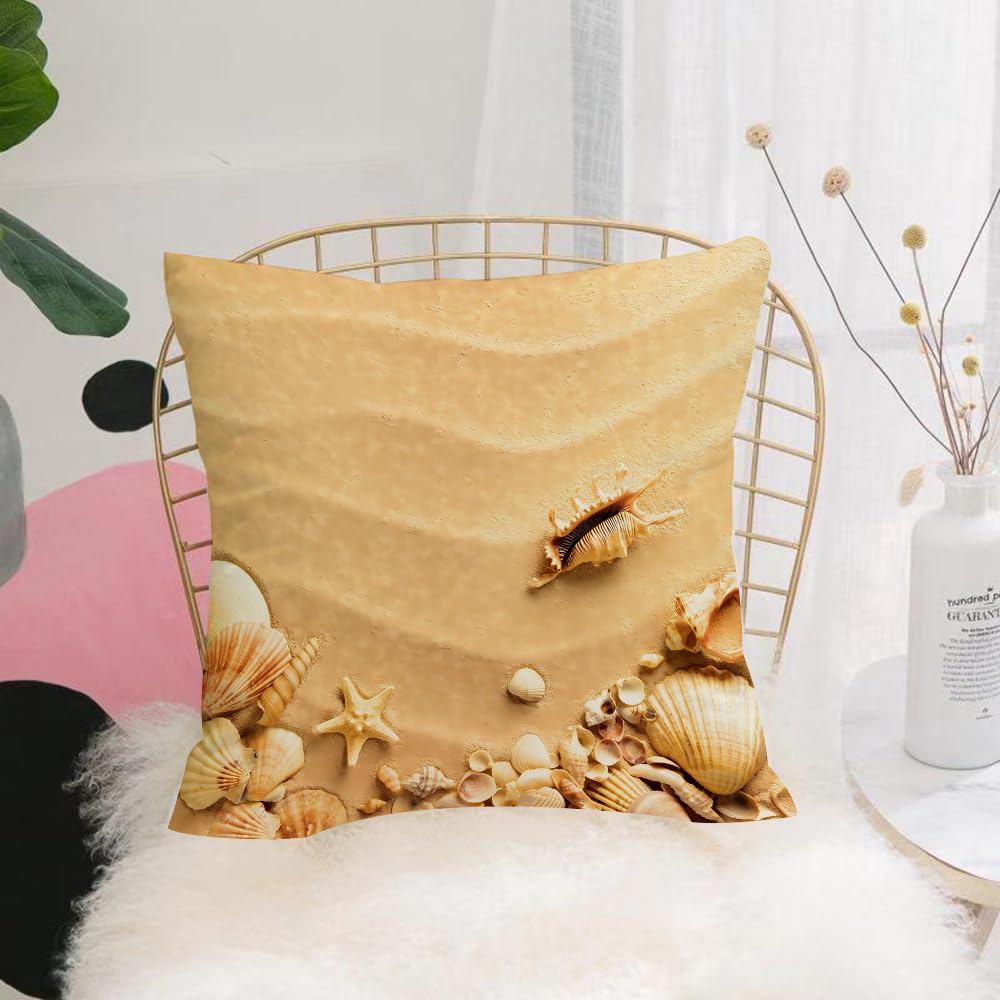 Hyosxw Sea Shells With Sand As Background - A4 Cushion Cover,Throw Pillow Case Home Decorative For Living Room Bedroom Sofa Chair 18X18 Inch,Sea Shells With Sand As Background,Pillowcase 45X45cm