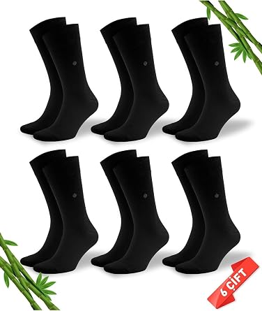 Premium Dikişsiz Klasik Uzun Siyah Yazlık Erkek Bambu Soket Çorap 6lı Hediyelik Kutulu Set - 10124-41-45