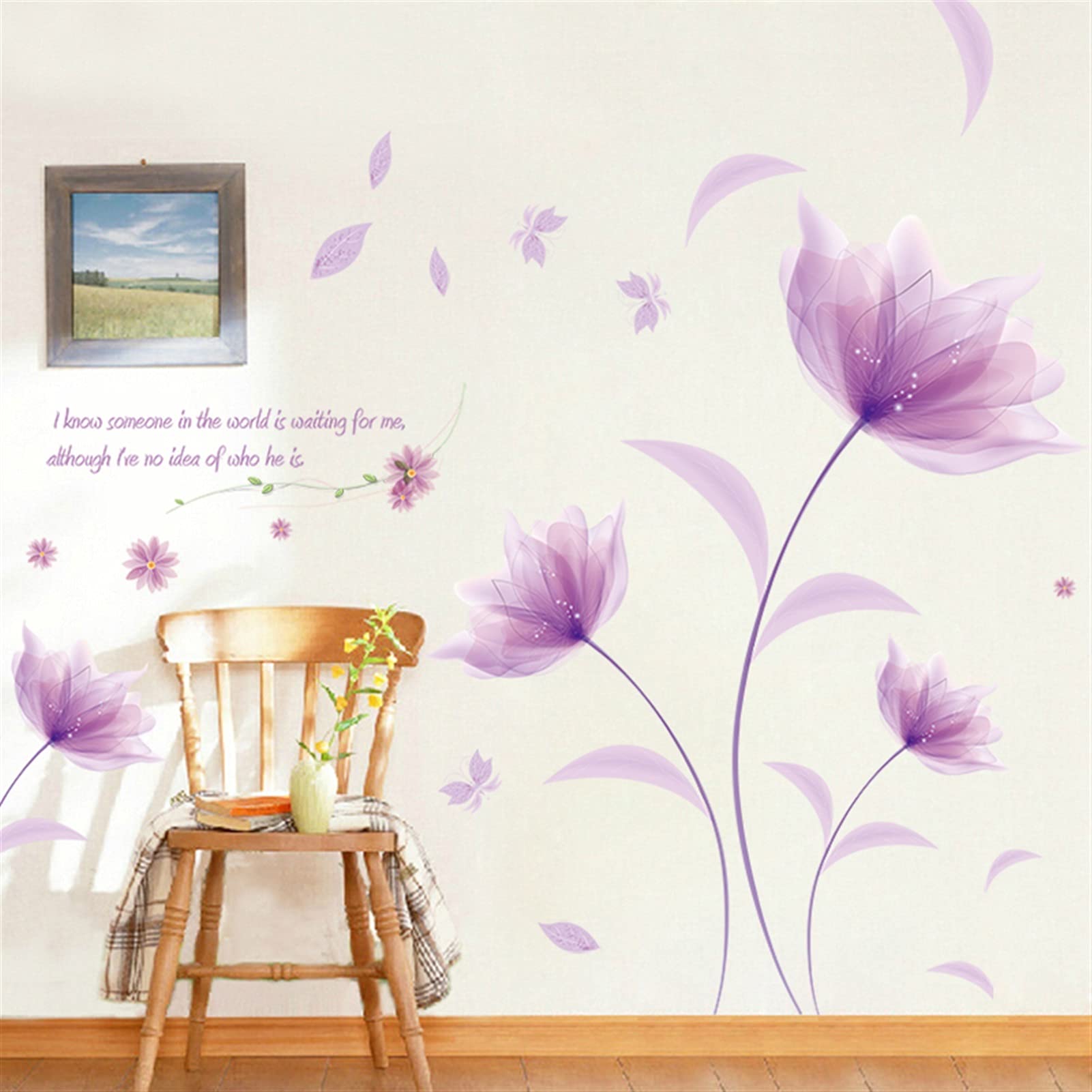 Adesivi ​Murali Adesivi murali Purple Flowers Sticker Wall Sticker Love Soggiorno Camera da letto for la decorazione domestica Decalcomanie Art Decalcomanie Sfondo Autoadesivi Della Carta da parati De