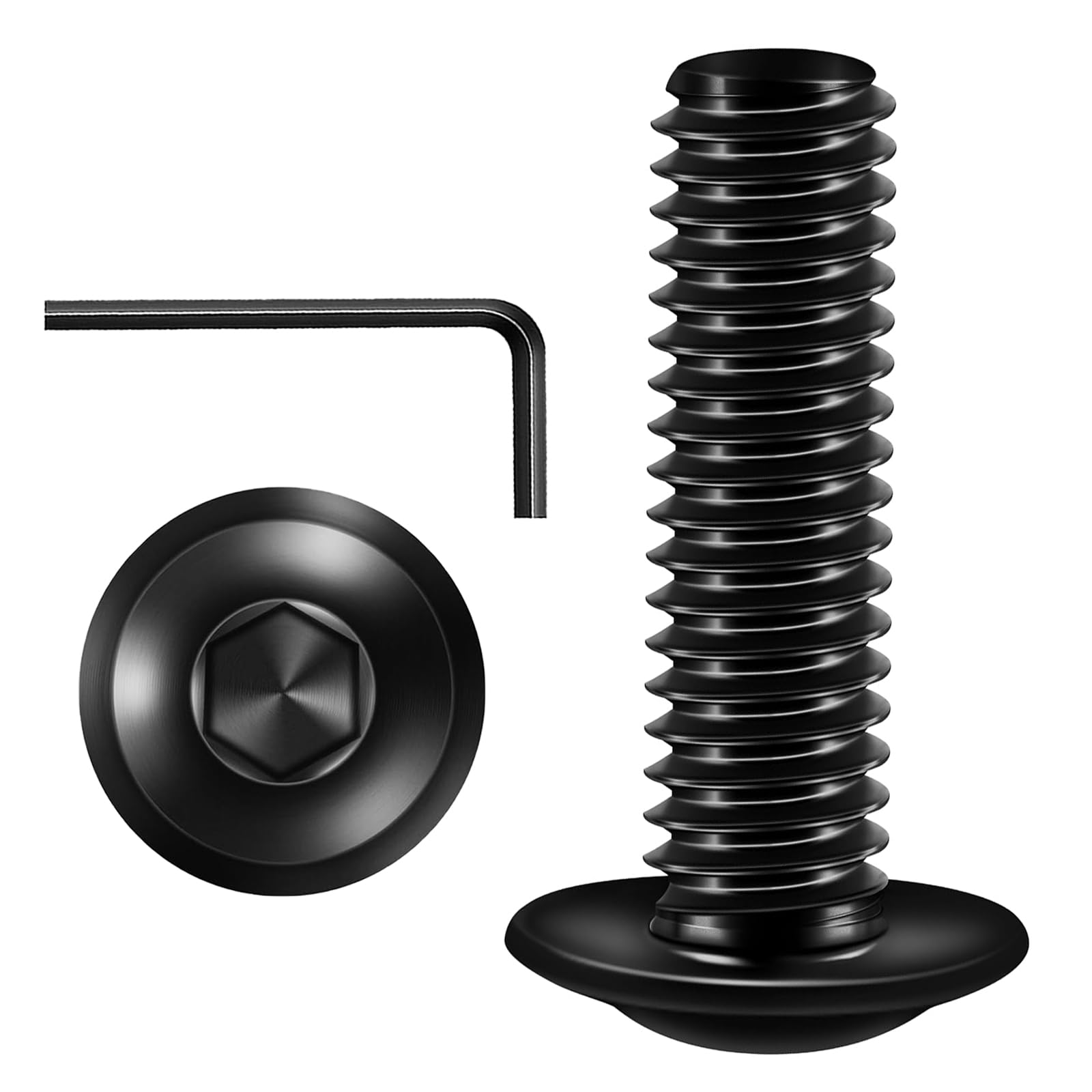 Valorada M8 Bolts, M8 x 20mm Flanged Button Head Screws Allen Socket Bolts Stainless Steel 304 Black Finish with Hex Spanner Pack of 10