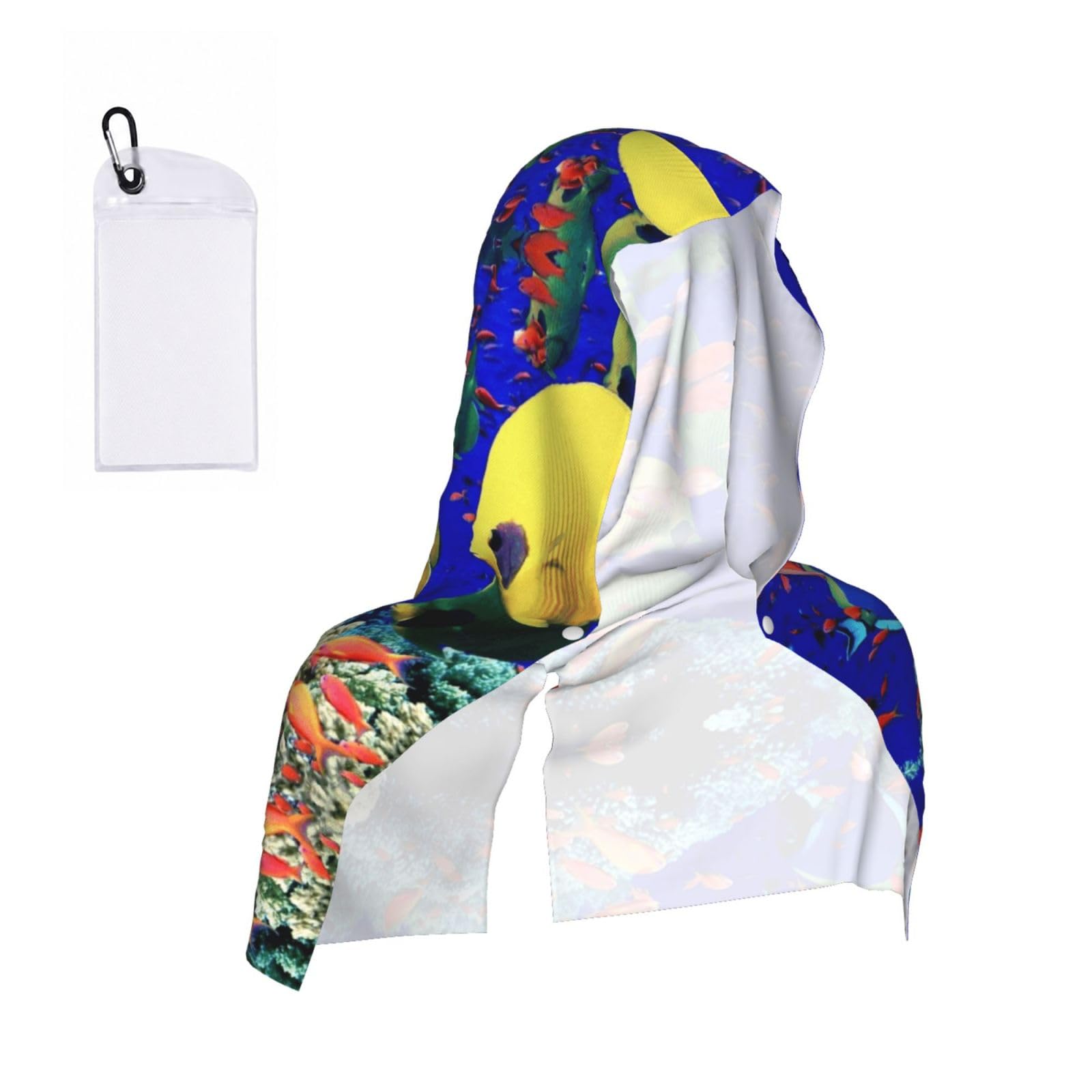 SATUSA Sea Fishes Print Cooling Hoodie Towel, Cooling Towels For Neck And Face, Quick Drying Absorbent Cooling Head Towel Beach Camping Gym Construction(2pcs)