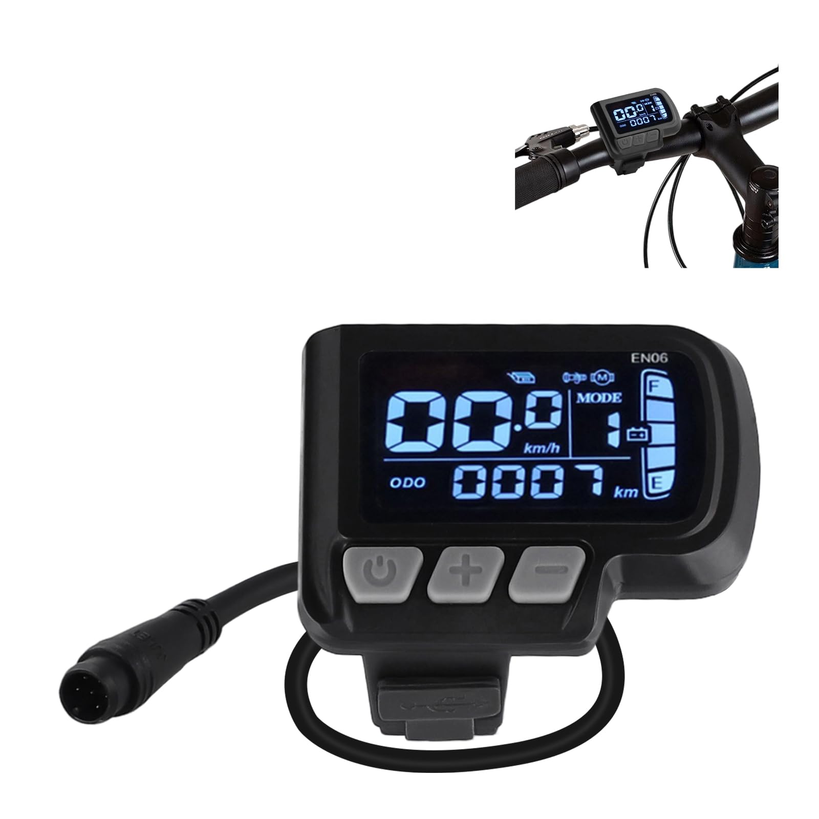 Affichage E-Bike 24V 36V 48V avec écran LCD et câble d'interface à 6 broches pour guidon de vélo électrique Corps ABS de 22,2 mm résistant à la température