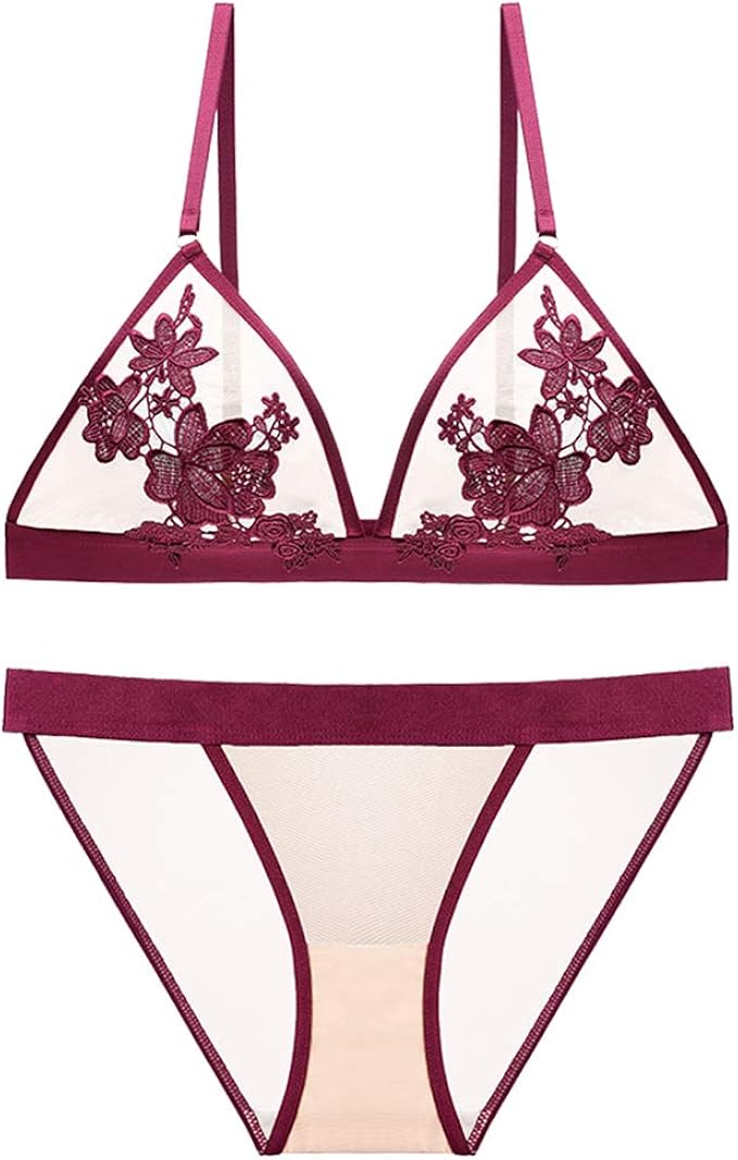 SHEKINI Women’s Lace Bra Set, Wire Free Unlined Sexy Lingerie NonPadded Triangle Bralette and