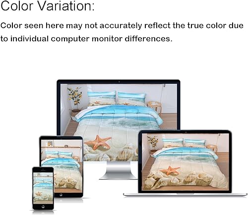 Miniatura 6 de Bedbay Juego de edredón de conchas marinas, juego de edredón costero tamaño individual para niños y niñas, juego de ropa de cama con temática de
