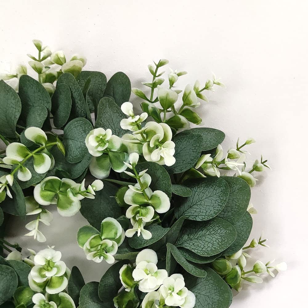 Guirlande Artificielle Eucalyptus Séché, Couronne de Fleurs artificielles en Feuilles Vertes d'hortensia et d'eucalyptus for décoration de Mariage
