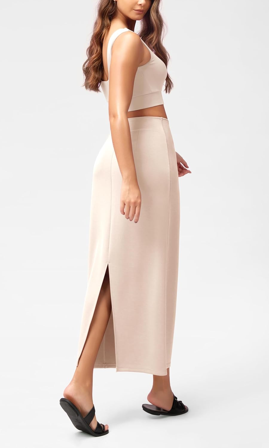 ODODOS Modal Soft Maxi Skirt for Women, Back Slit High Waist Casual Long Pencil Skirts - Image 3