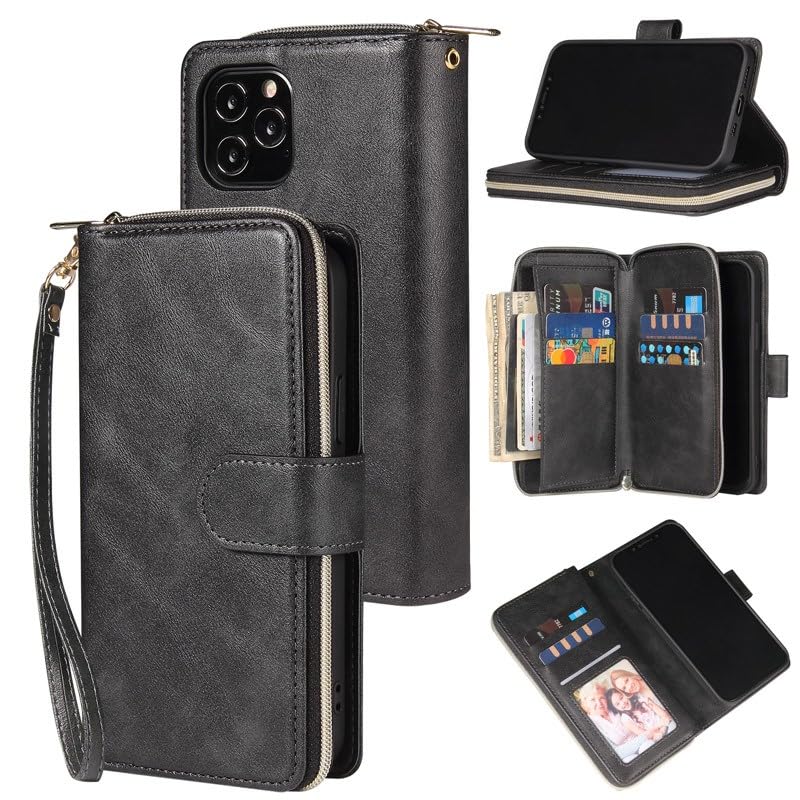 Étui iPhone 17 Pro Max noir avec portefeuille zip en cuir élégant