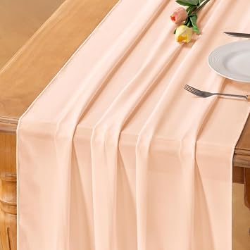 Socomi Beige Halloween Chiffon Table Runner Summer Boho Rustic 14ft 29x170 Inches Wedding Runner Sheer Romantic Bridal Shower Decorations