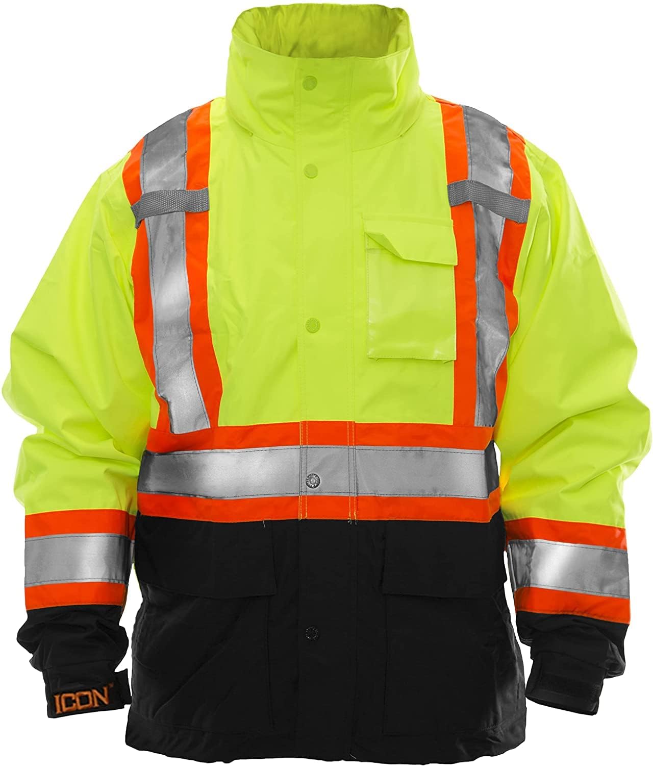 Tingley J24122C.LG Icon X-Back Jacket With Detachable Hood, Large, High Visibility Fluorescent Yellow Green/Black