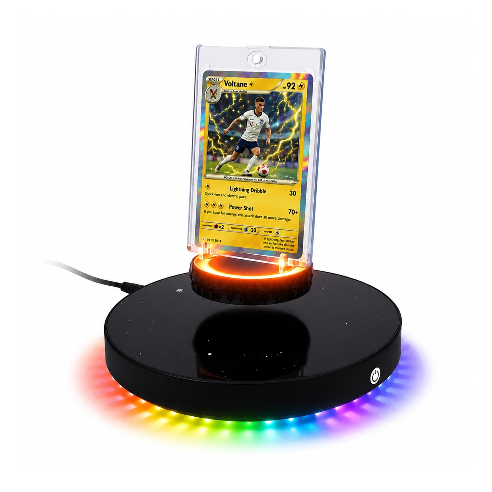 MMOBIEL Soporte de Exhibición con Levitación Magnética Flotante Giratoria 360° – Porta Tarjetas, Base LED y Adaptador – Tarjetas Coleccionables, Deportivas y Edición Limitada