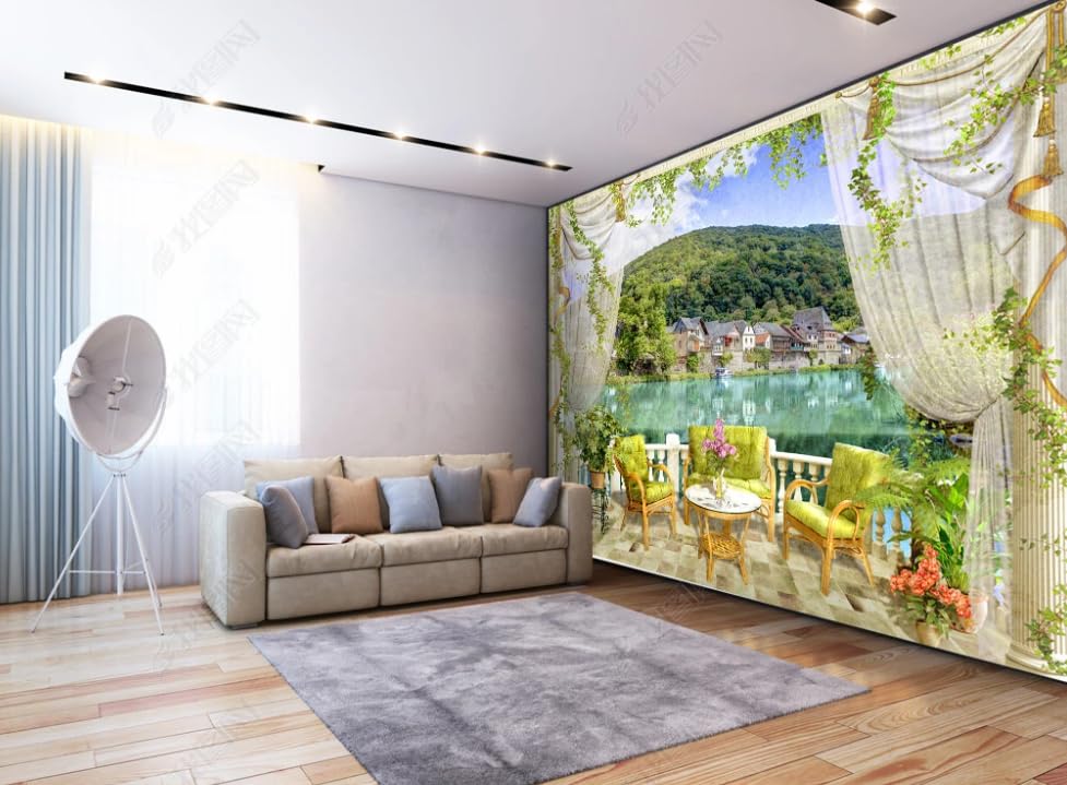 Papier peint intissé balcon lac paysage poster géant mural salon chambre 400x280 cm