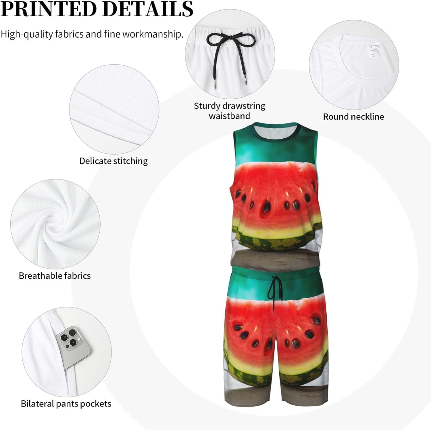 Mens Basketball Jerseys Watermelon with Smiley Uniform Suit Mesh Sports Jersey Outfits T-Shirt and Short Sets