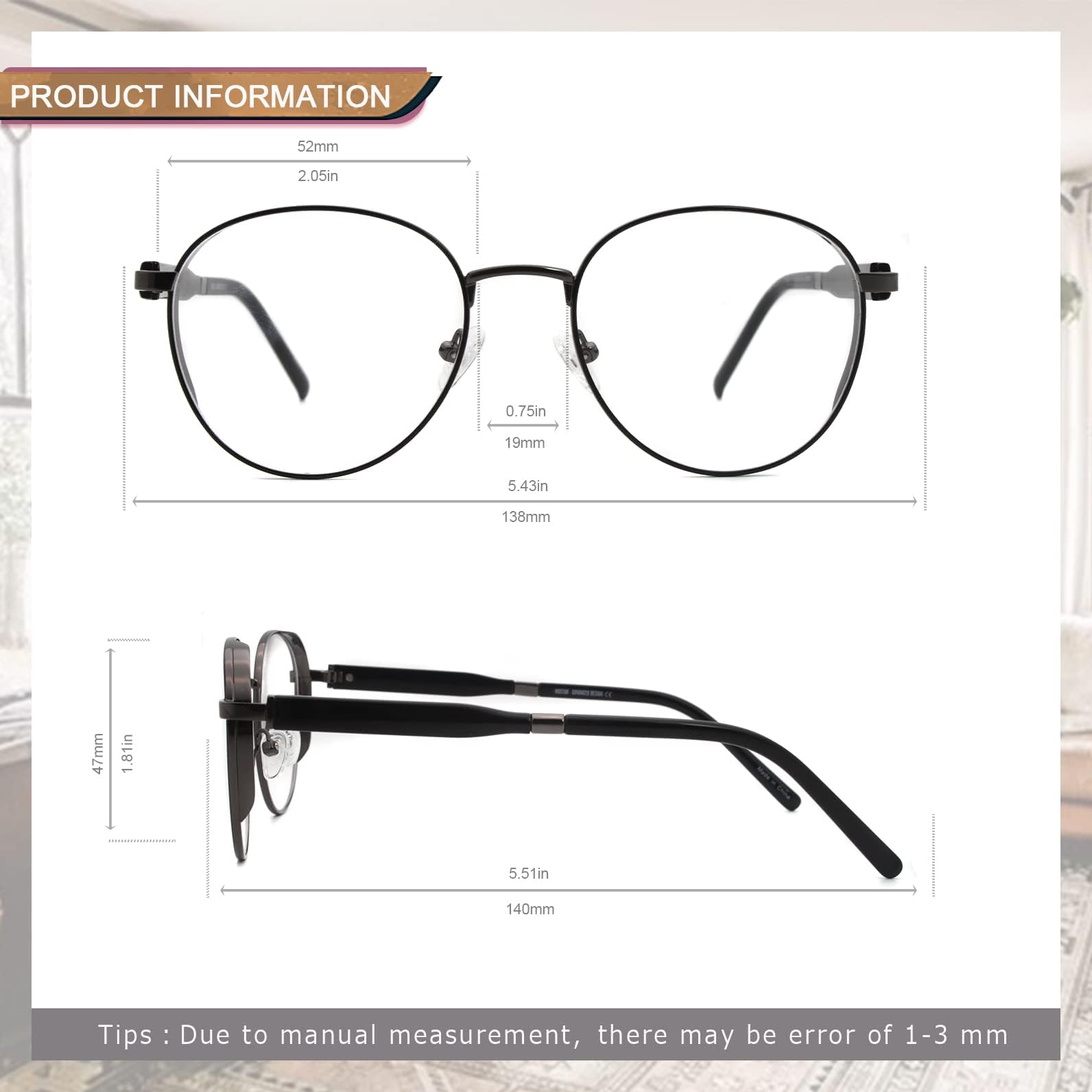 MOSTAR Lunettes rondes vintage populaires anti-lumière bleue pour homme et femme - Lunettes élégantes en métal, gris, M