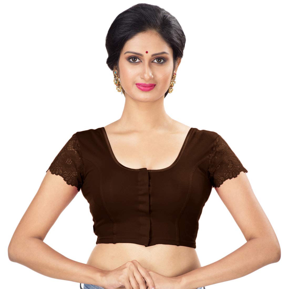 AbhiWomen's Cotton Half Sleeve Blouse (DN5620_036.S_Coffee_32)
