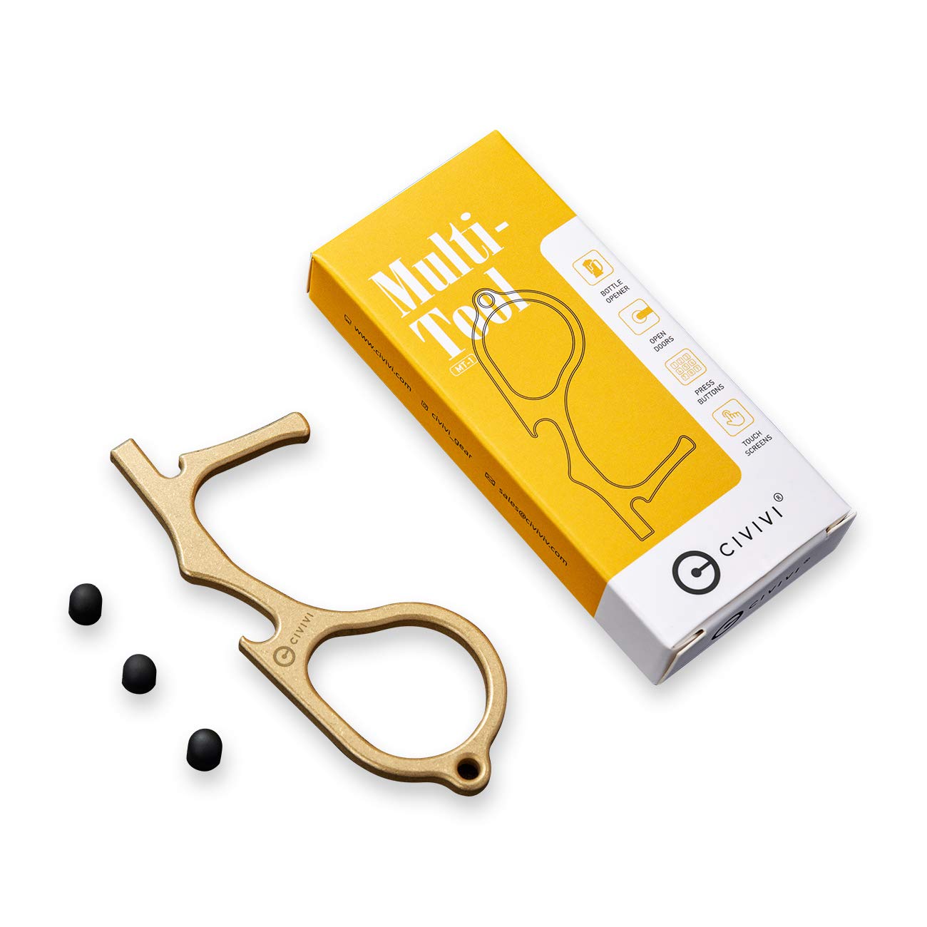 CiviviMT-1 No Touch Door Opener with Stylus, Contactless Keychain Tool, Non-Contact Handheld EDC Hand Tool,Keep Hands Clean CA-02A(Brass)