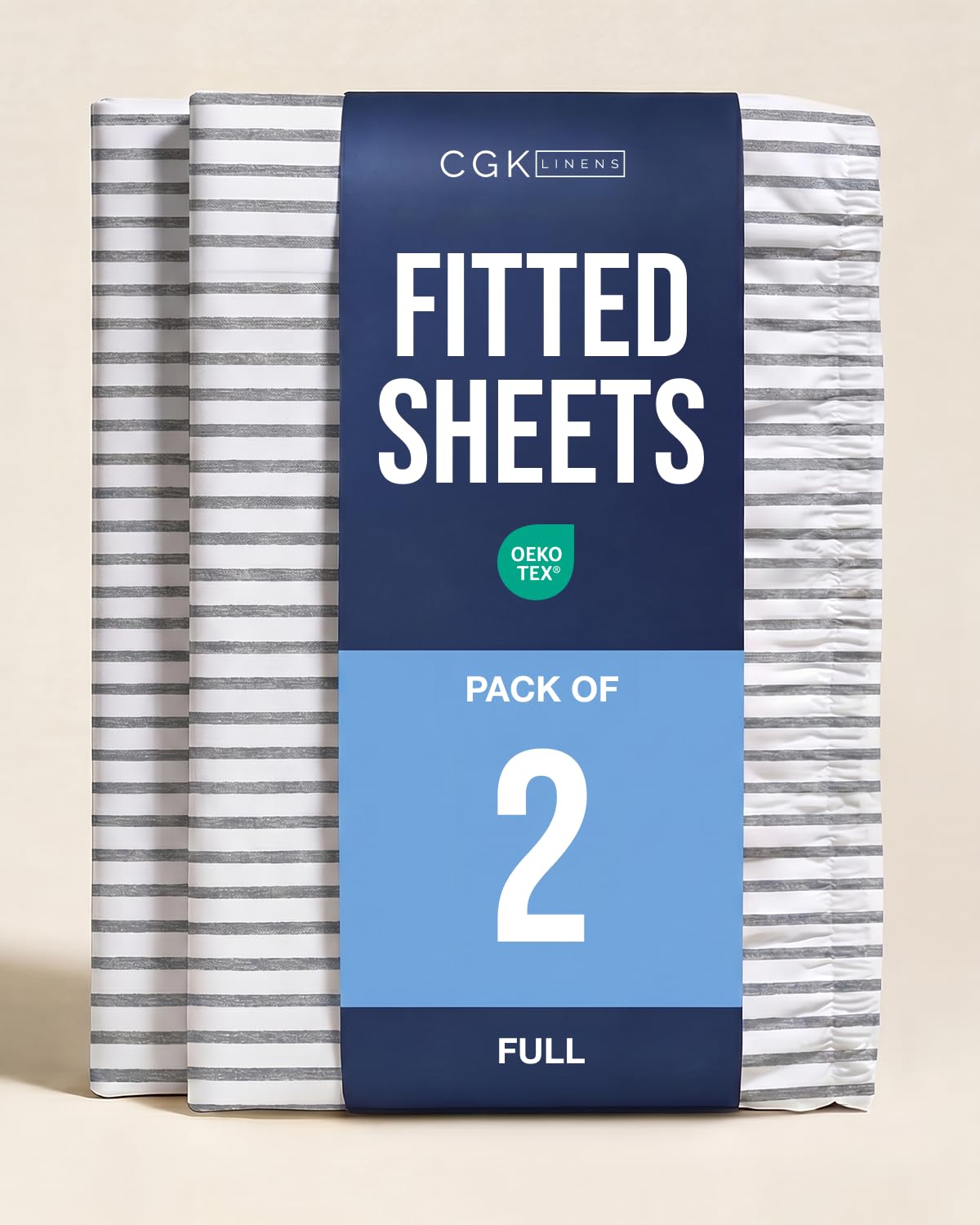 Full Fitted Sheet - Pack of 2 Single Fitted Bottom Sheet - Grey Stripes