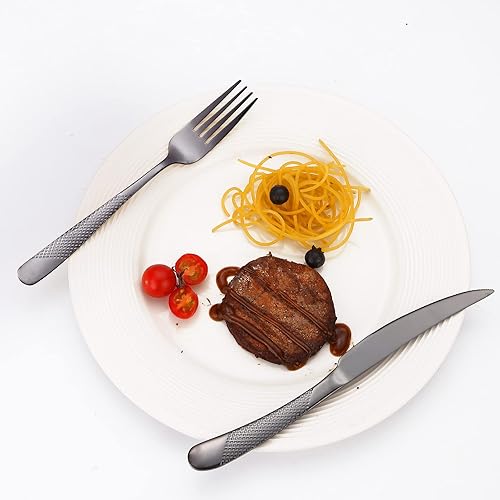 Miniatura 8 de AHOUSEWARE Black Silverware Hammered Flatware Kichen Stainless Steel Cutlery Set for 4 include Metallic Forks Knives Spoons 20 Pieces Utensils