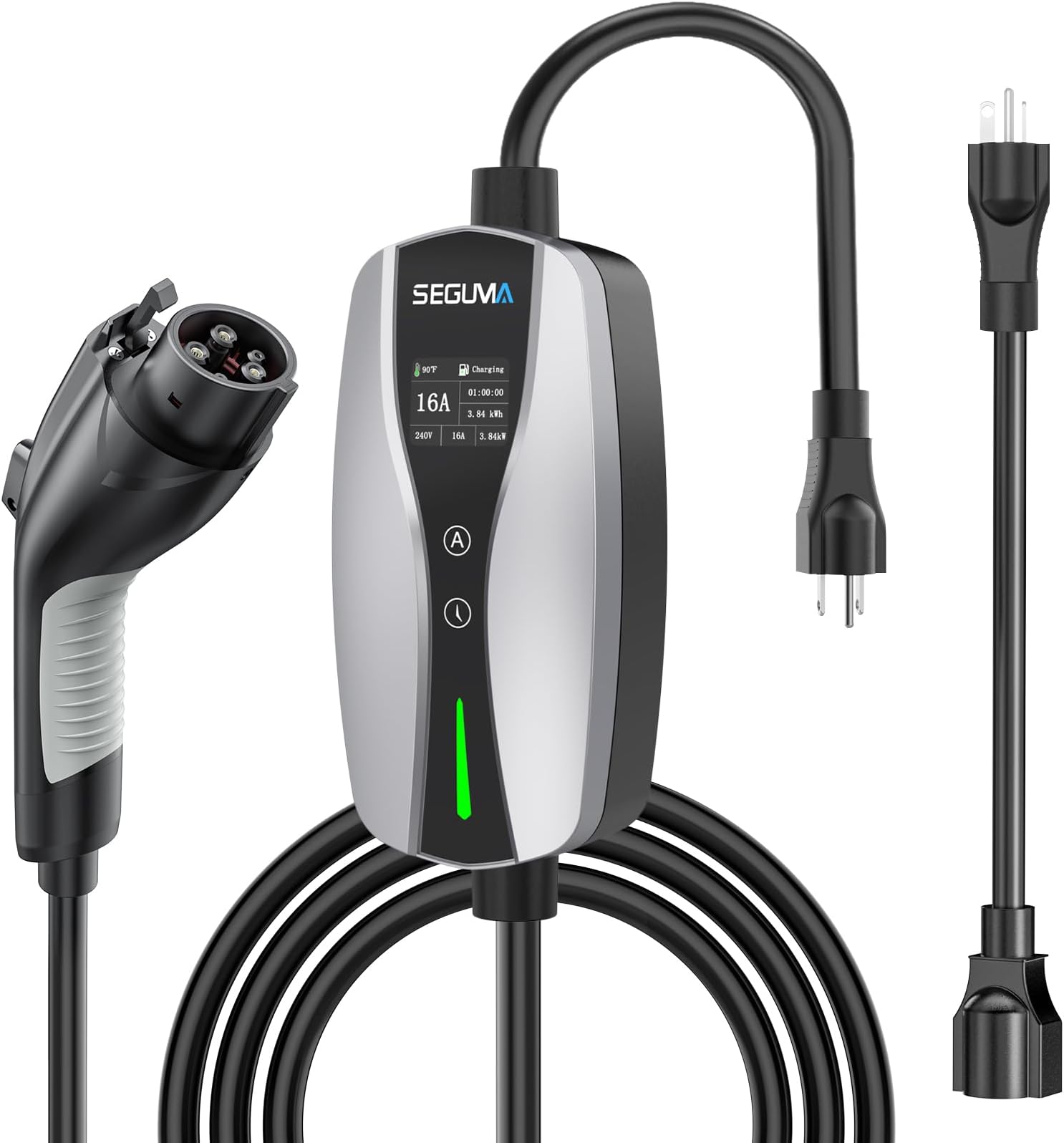 Level 1/2 EV Charger, 16Amp Adjustable Current NEMA 5-15 Plug/NEMA 6-20 Adapter, Timing Delay & LED Display 25FT Cable Portable EV Charging Station for J1772 BEVs/PHEVs 110V-240V(Silver)