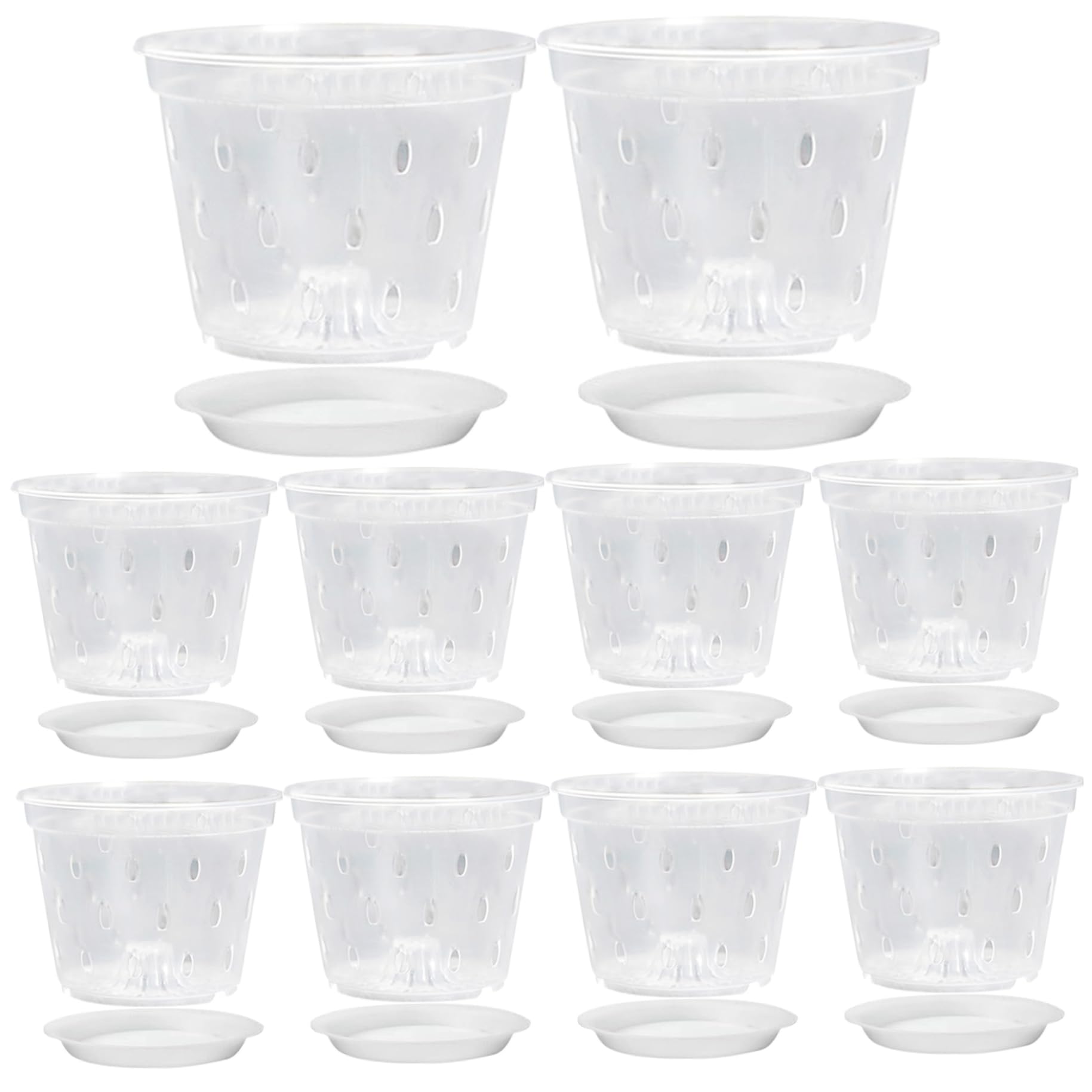 Pots à orchidées 6, 7 Pouces 10 Ensembles de jardinières à orchidées en Plastique Transparent avec Trous et soucoupes Pots de Plantes Transparents Fentes Respirantes pour, Plantes succulen