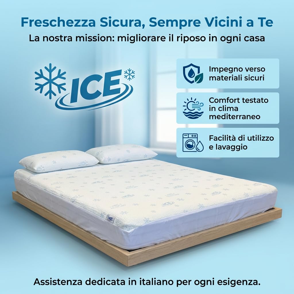 Marivor Coprimaterasso Matrimoniale Rinfrescante ICE + 2 Federe Rifrescanti– Viscosa Premium Traspirante e Morbida – Proteggi Materasso Angoli Elasticizzati, Lavabile (160x190)
