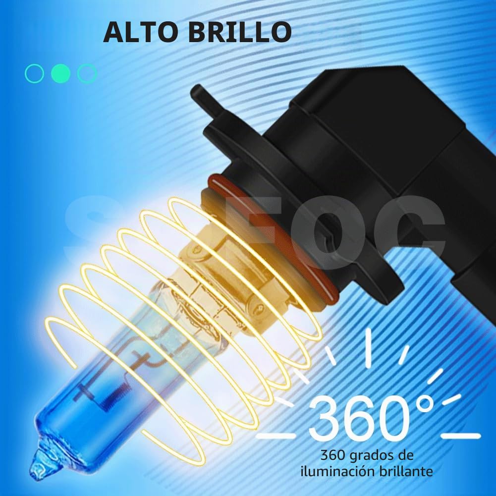 SOFOC Hir2 Faro 9012 Bombilla 12V 55W Halógeno Blanco 1800Lm 30% Más Brillante OEM Luz Diurna Faro Antiniebla 2Pcs