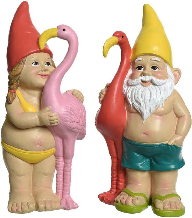 Direct Global Trading Beach Themed Gnome Couple With Flamingos (Twin Pack)