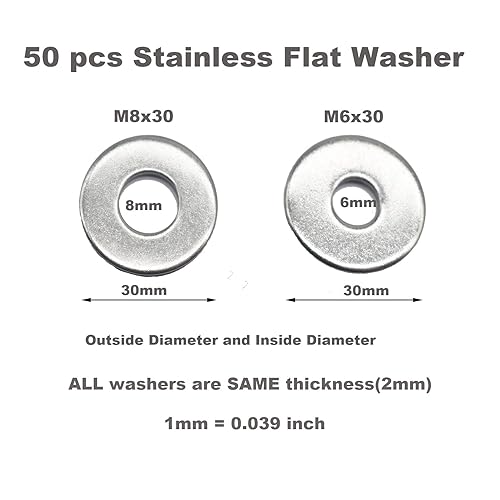 Miniatura 7 de 50 piezas M6x30mm (OD) Inoxidable Fender Arandela Plana Grande para Tornillo Hardware Lock 0.079 in Grueso