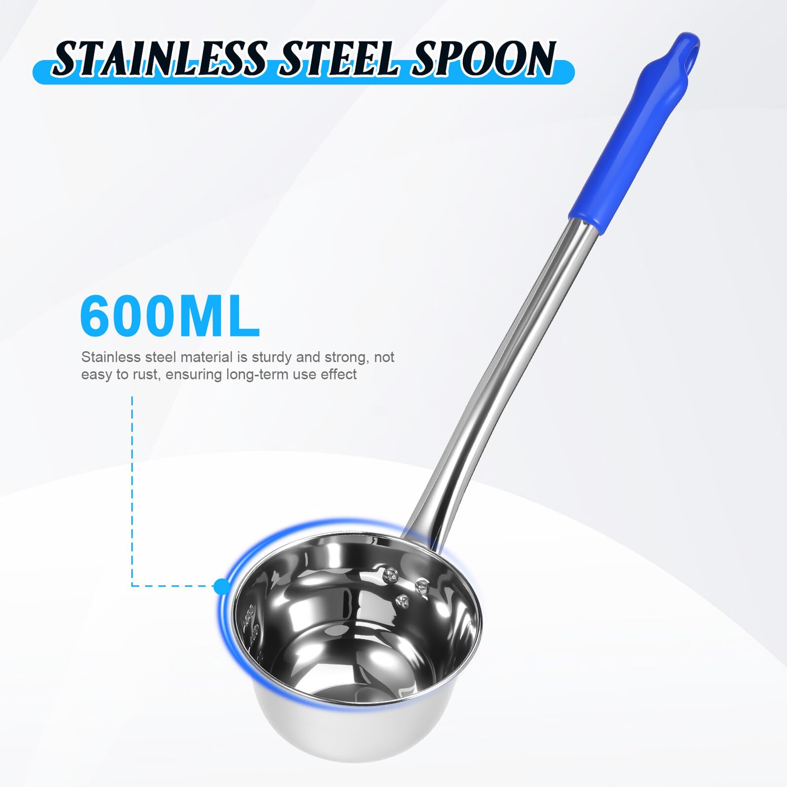 Langer Edelstahl-kochlöffel mit Ergonomischem Griff Rostfrei Robust und Vielseitig für Küche Servieren und Garten mit Praktischem Aufhängehaken und Langem Stiel für Sicheren Halt