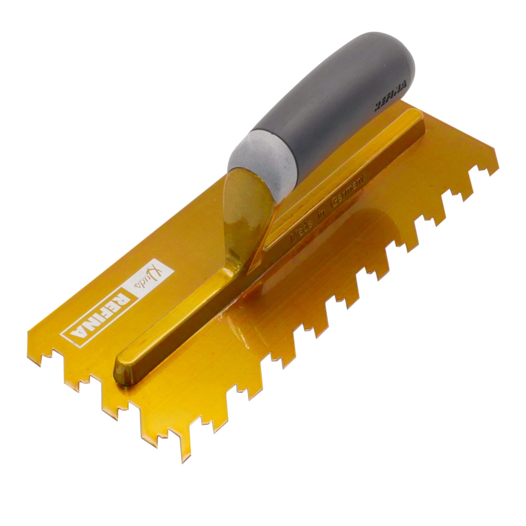 Refina Gold Left Handed 11" (280Mm) Notchtile Gold Adhesive Spreading Notched Tiling Trowel Left Handed 11" (280Mm) With 12Mm Notches - 2022812L