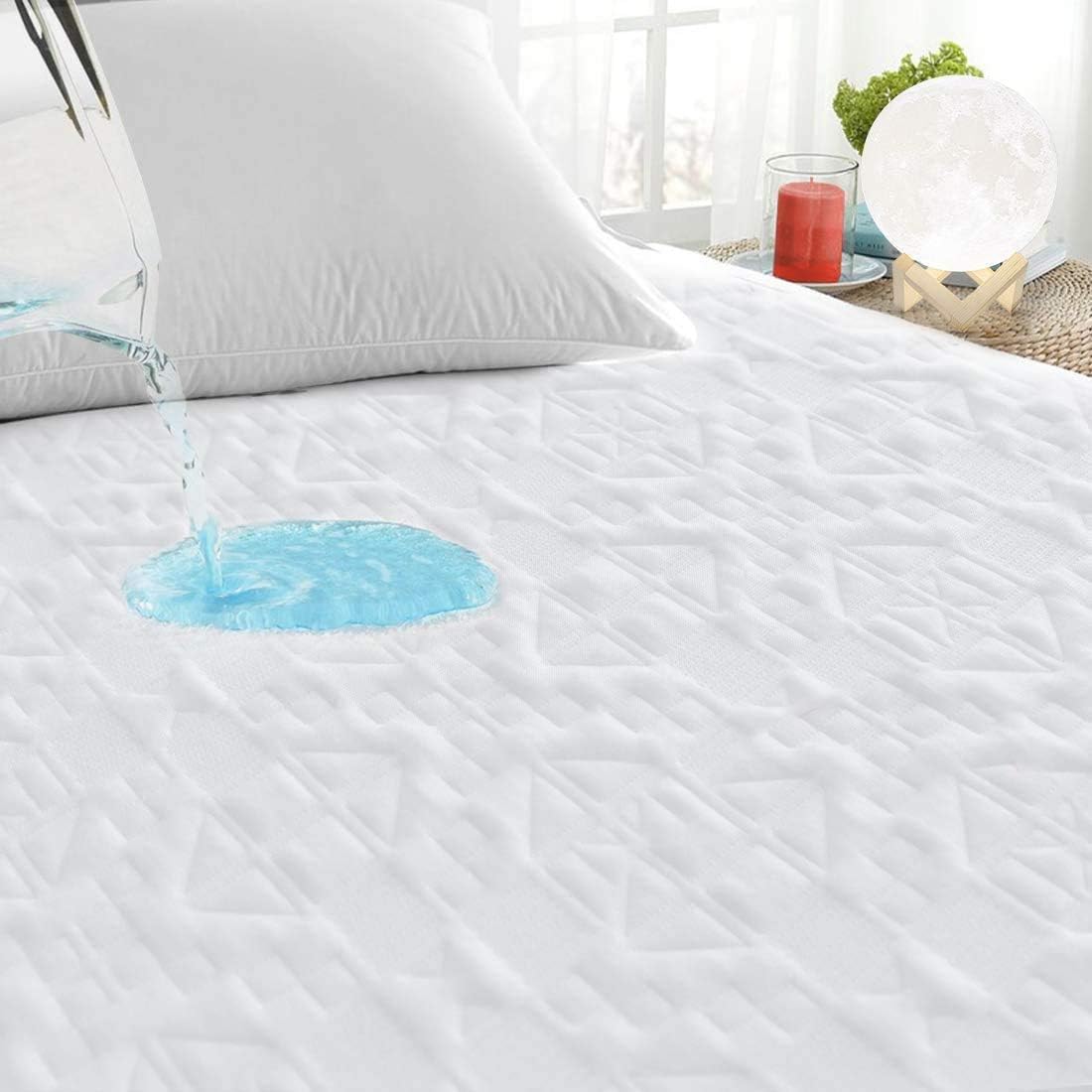 Waterproof Twin Size Mattress Protector Cooling Bamboo 3D Air Fabric Soft Breathable Noiseless Mattress Cover,18 Inch Deep Pocket Fitted 8''-21''