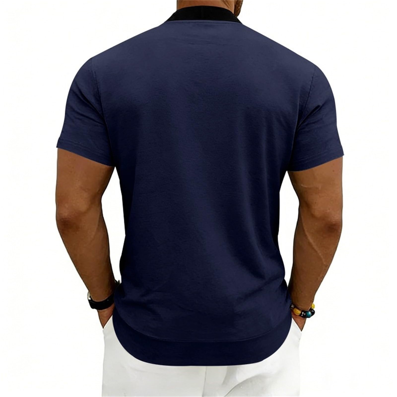 T-Shirts Für Herren Leichte Herren-Fliegerjacke Mit Durchgehendem Reißverschluss, Gerippt, Kurzarm, Lässig, Schmal Geschnitten Hemd Dunkelblau Linen Shirt Men T-Shirt Weiß Overshirt