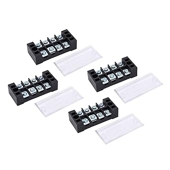Wedinard Double Row Terminal Strip, 4 Screw Clamps to Prevent Corrosion Easy Wiring 600V 25A Cable Barrier Block (4 Position (2504))