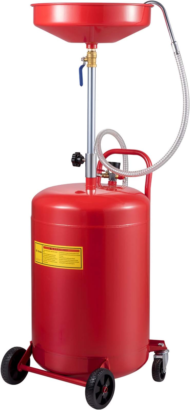 VEVOR Waste Oil Drain Tank 20 Gallon Portable Oil Drain Air Operated Drainer Oil Change, Oil Drain Container, Fluid Fuel Transfer Drainage Adjustable Funnel Height, with Wheel for Easy Oil Removal