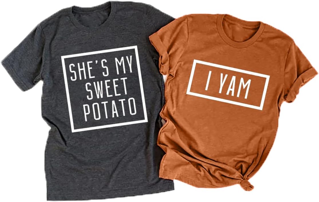 She's My Sweet Potato I Yam Shirt Thanksgiving Matching Couples Shirt for Husband and Wife Casual Short Sleeve Tops