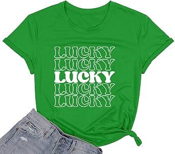St Patricks Day Women Green Graphic Shirts Cute Lucky Irish Shamrock Short Sleeve Tops Funny Love Bleesed Holiday Printed Tee