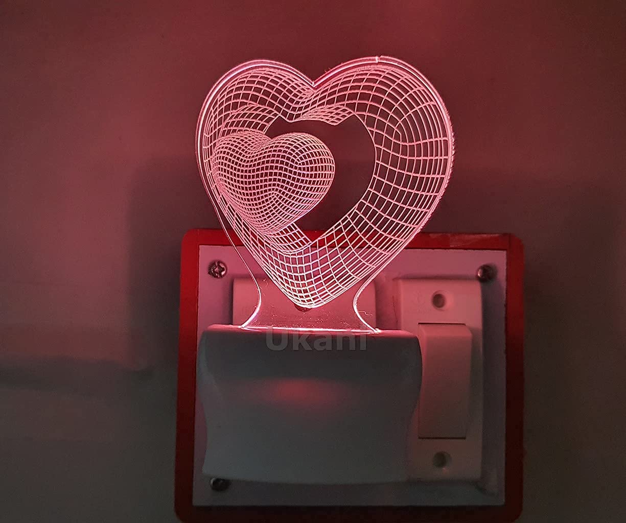 CLOIS MART® 3D Latest Dual Heart Acrylic Night Lamp with 7 Colour Changing | 3D Decorative Illusion LED Plug Night Lamp for Bedroom | Gift | Office | Living Room (Multicolour)